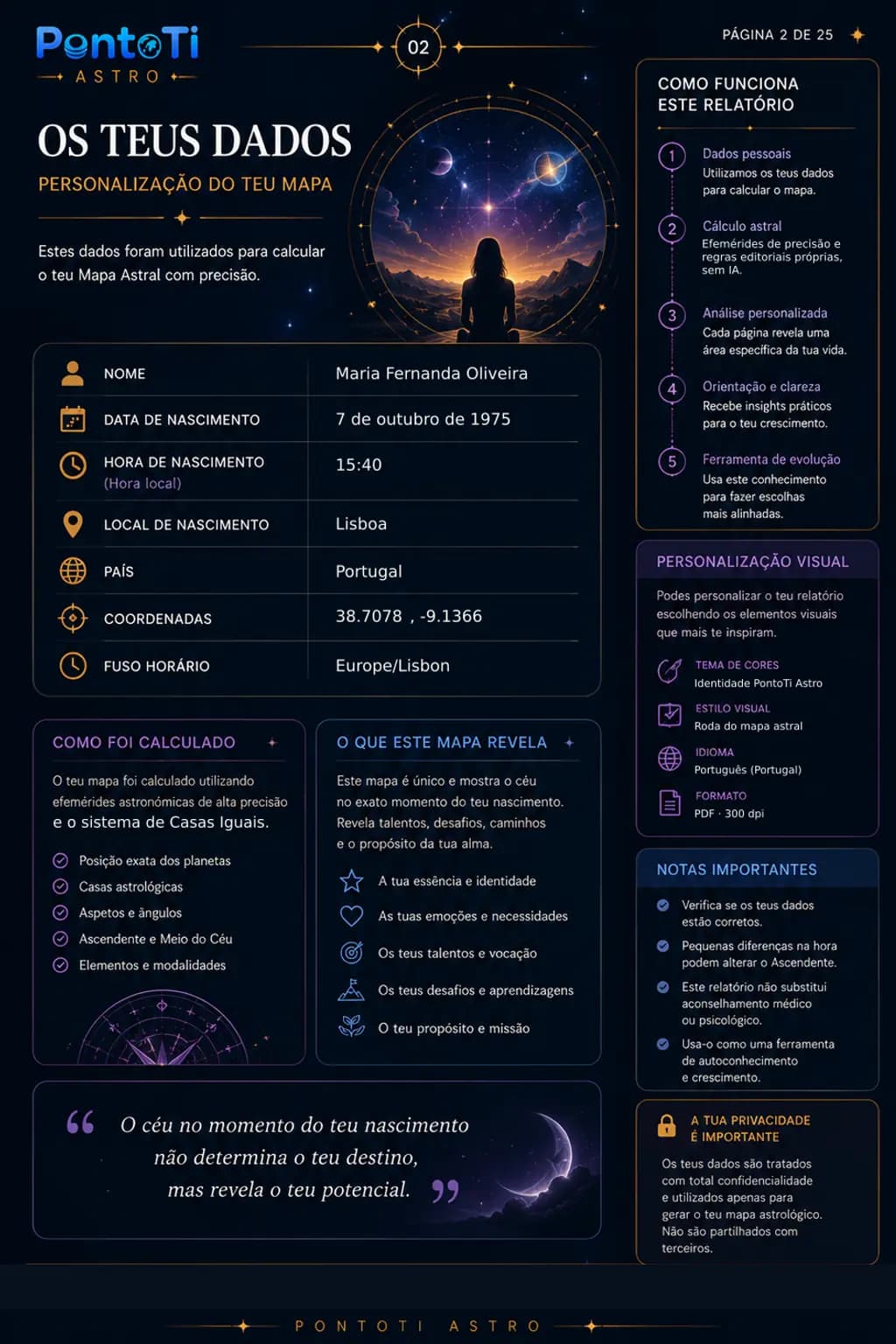 Example of the Premium Birth Chart's birth data page